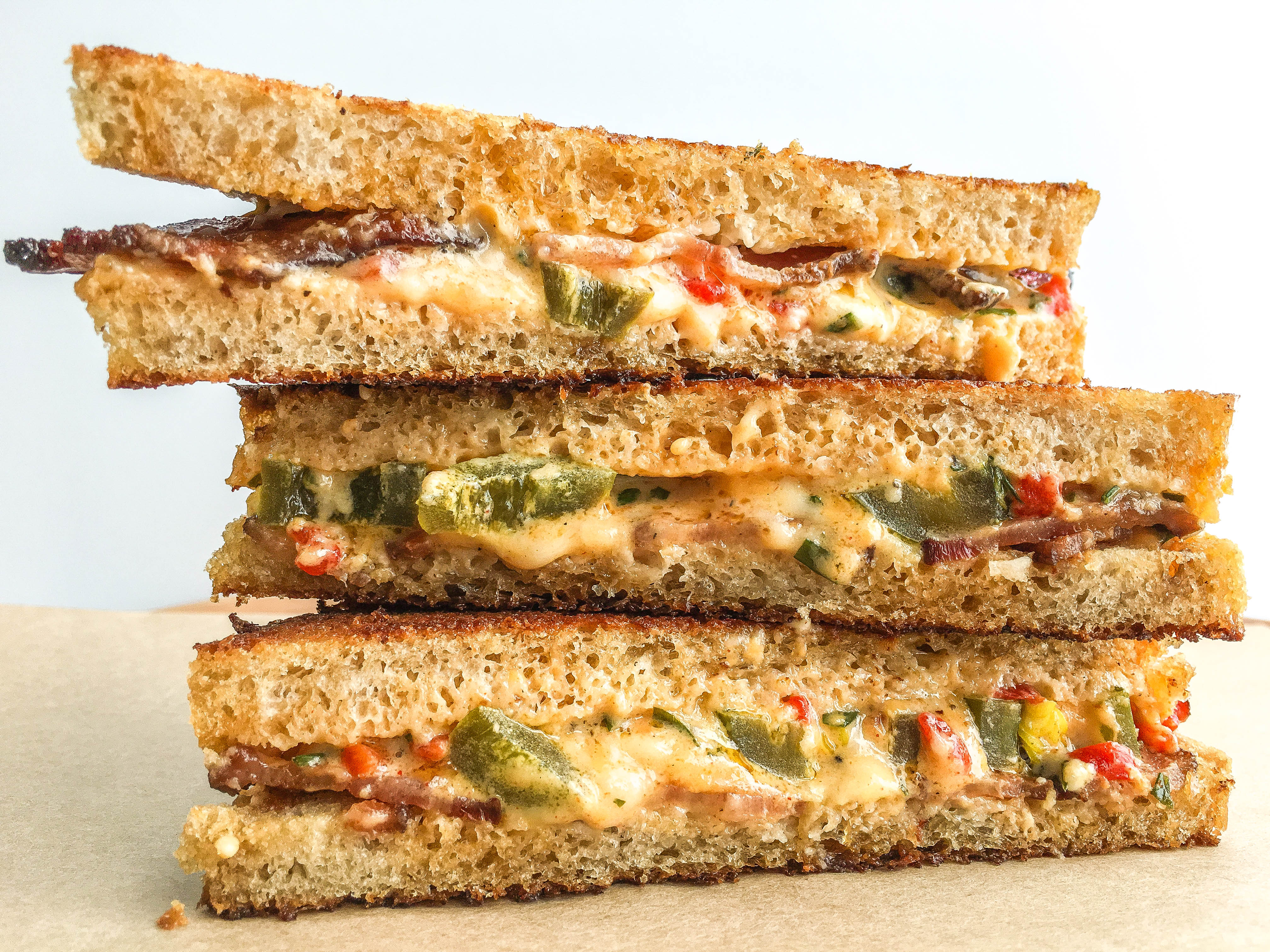 Pimento Grilled Cheese with Bacon and Jalapeños - Never Not Hungry