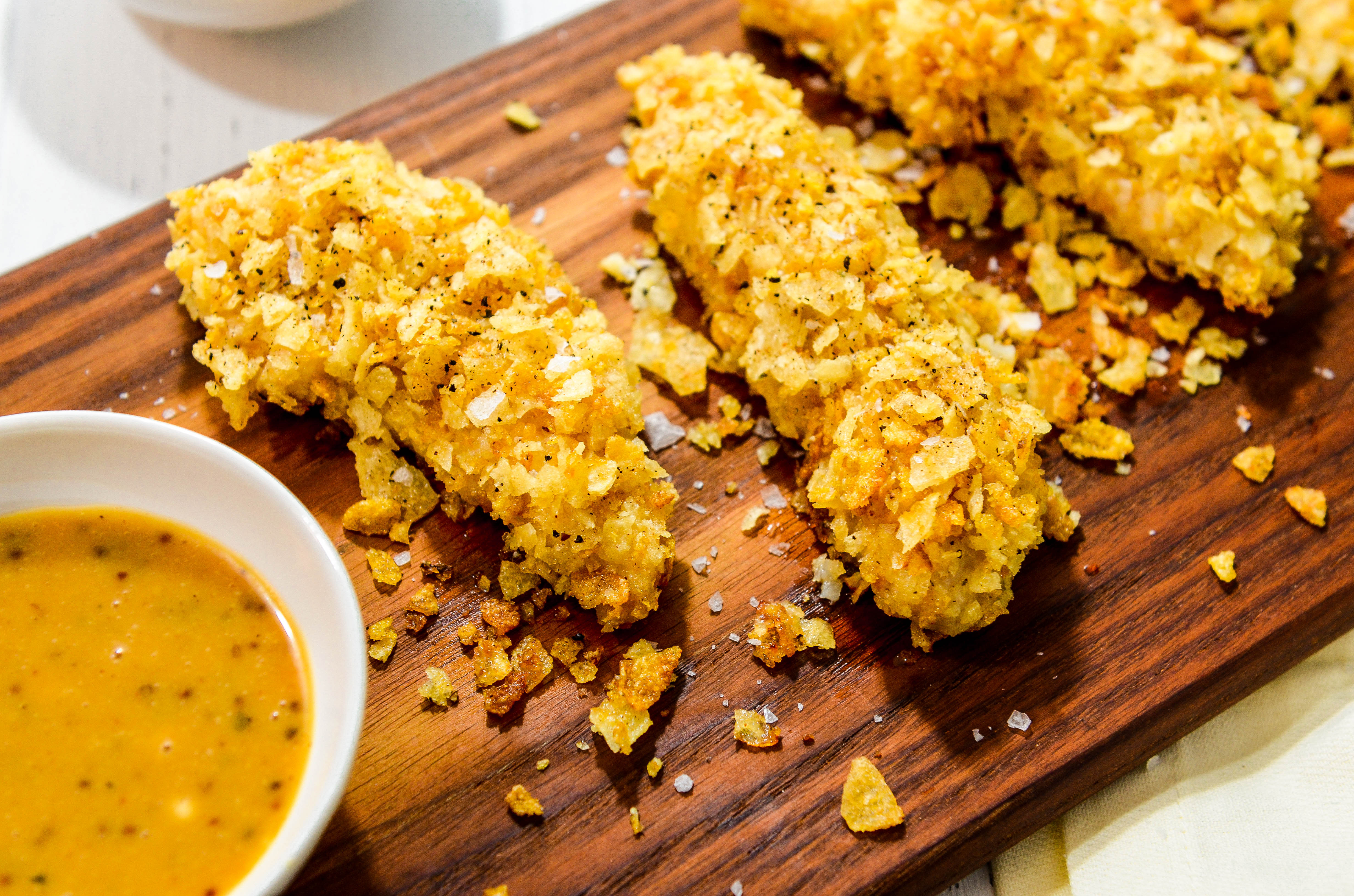 Potato Chip-Crusted Chicken Fingers with Honey Mustard-BBQ Dipping Sauce-3.jpg