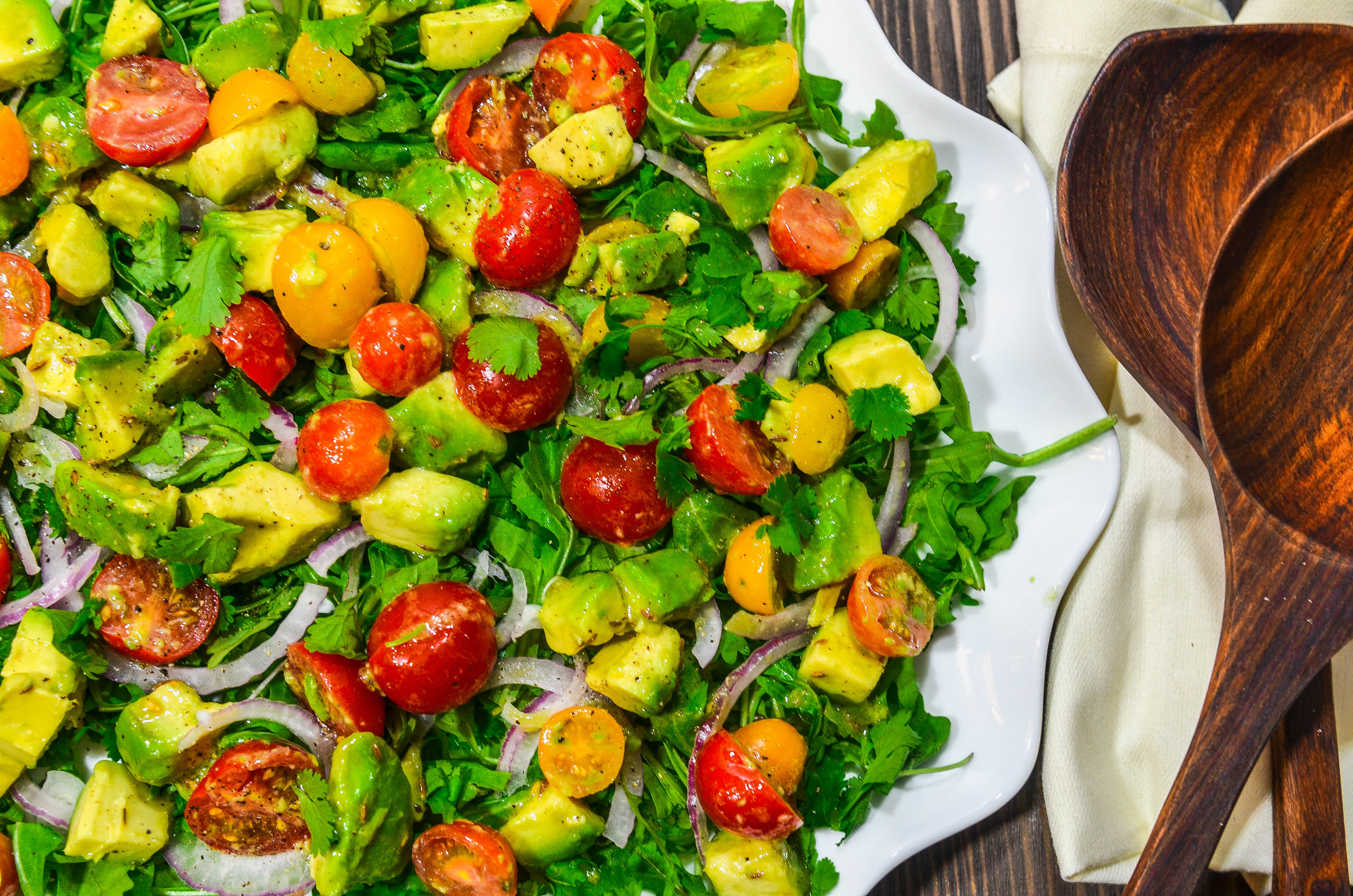 Avocado Salad with Tomatoes, Arugula and Toasted Cumin-Lime Vinaigrette