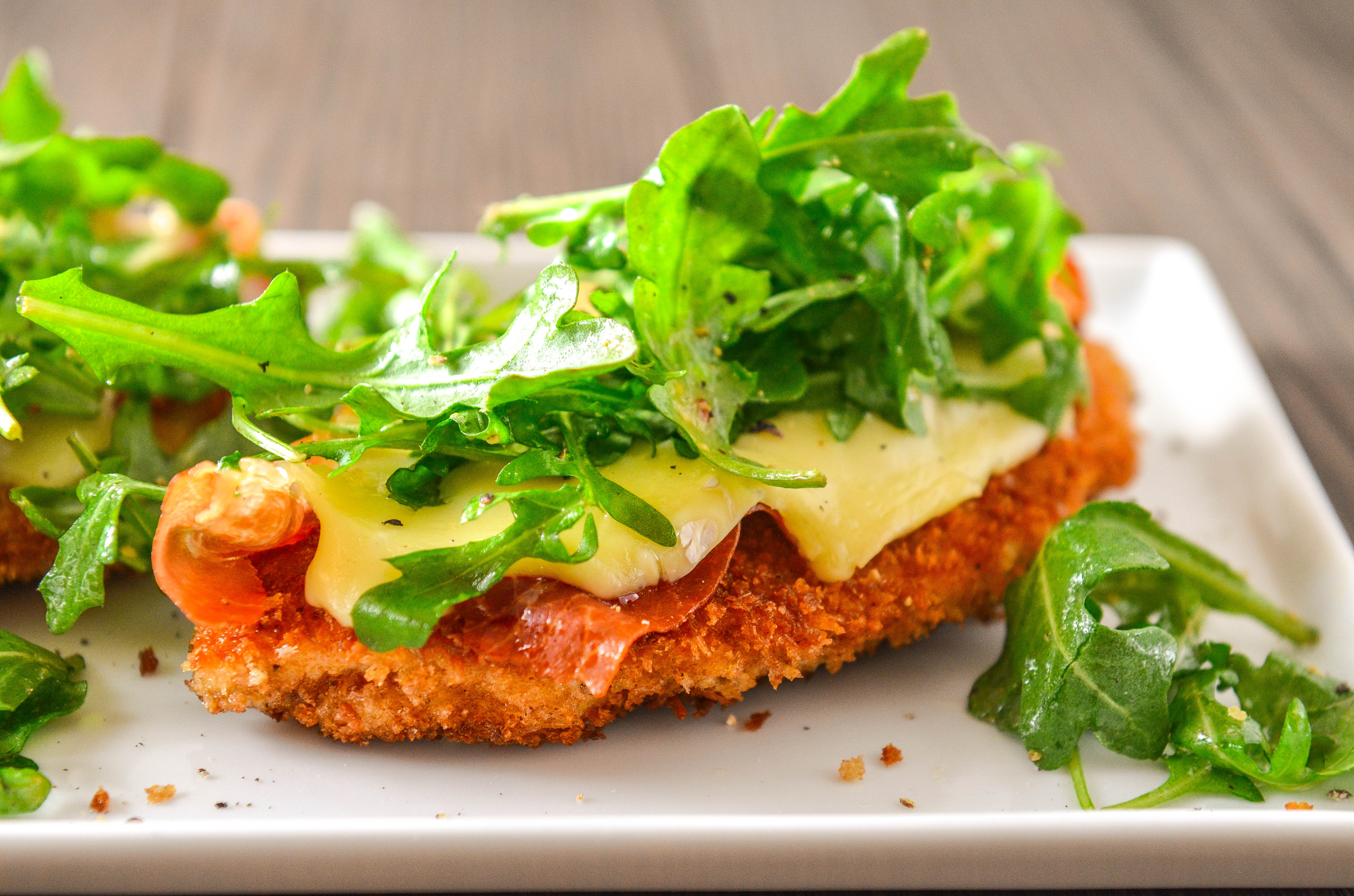 Chicken Paillard with Brie, Prosciutto and Arugula Never Not Hungry