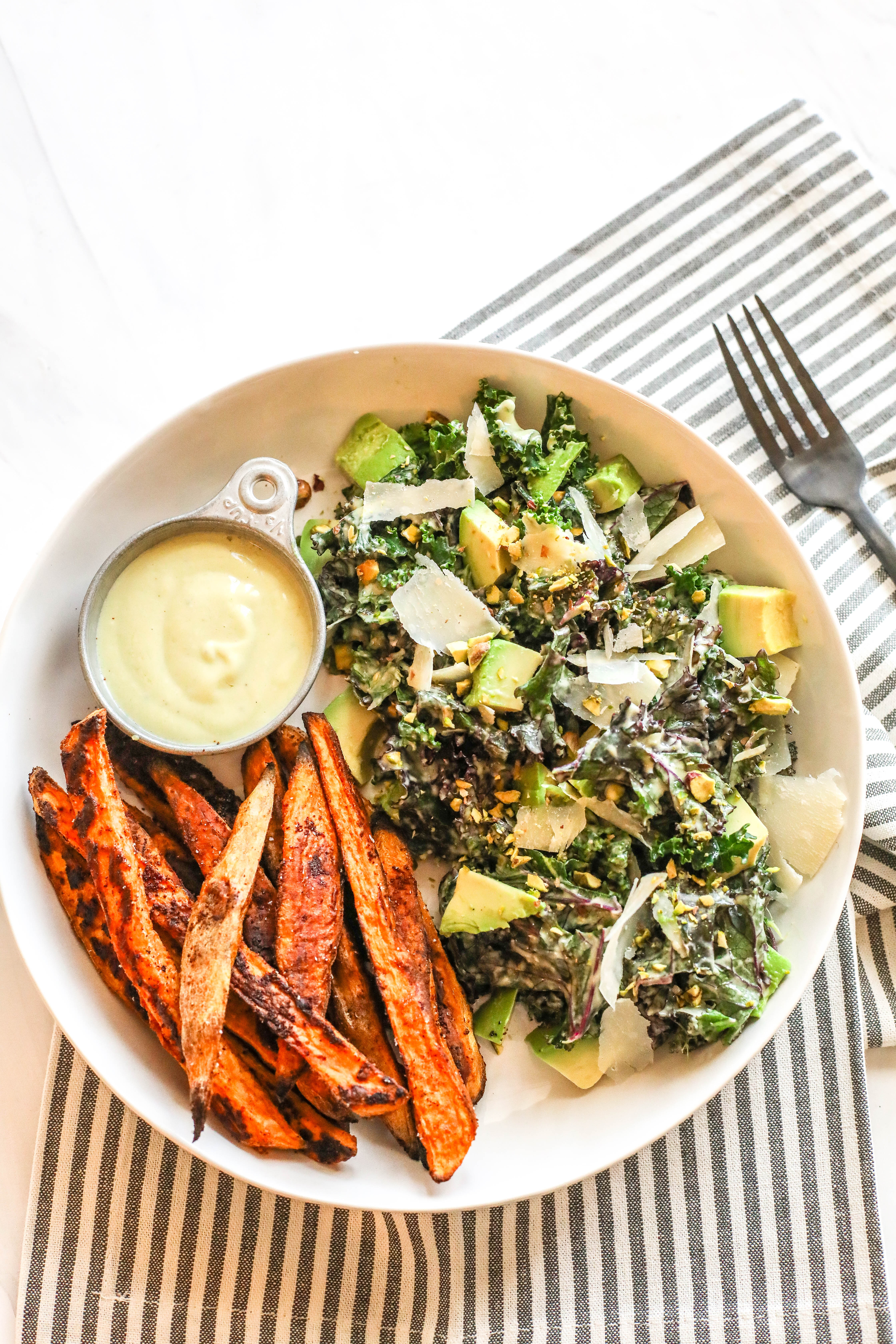 Avocado Kale Caesar Salad with Baked Sweet Potato Fries-4.jpg
