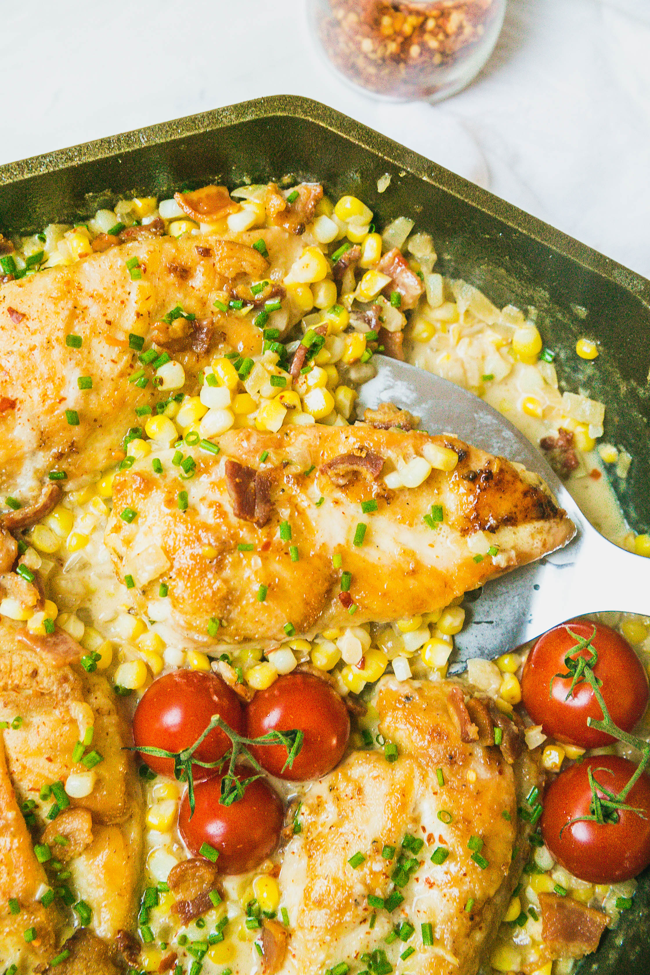Garlic Butter Creamed Corn Skillet Bake-4