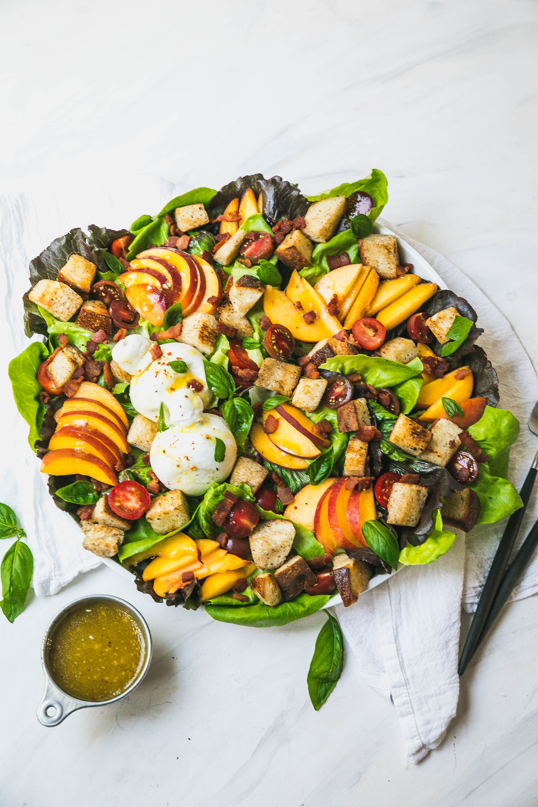 Peach Panzanella Salad with Burrata and Bacon-2