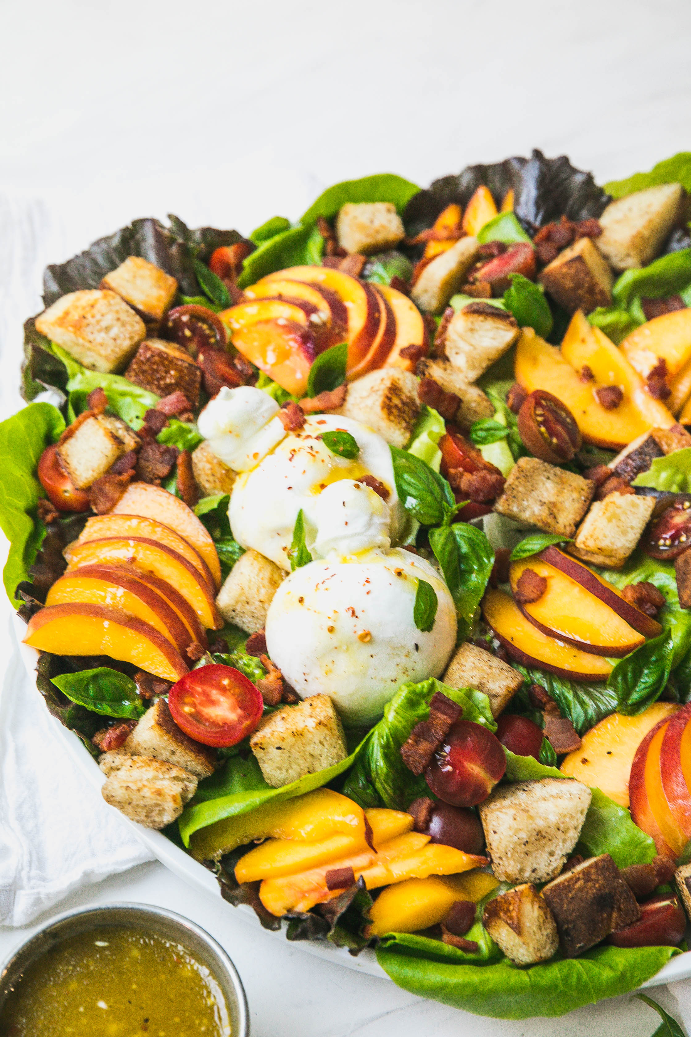 Peach Panzanella Salad with Burrata and Bacon-5