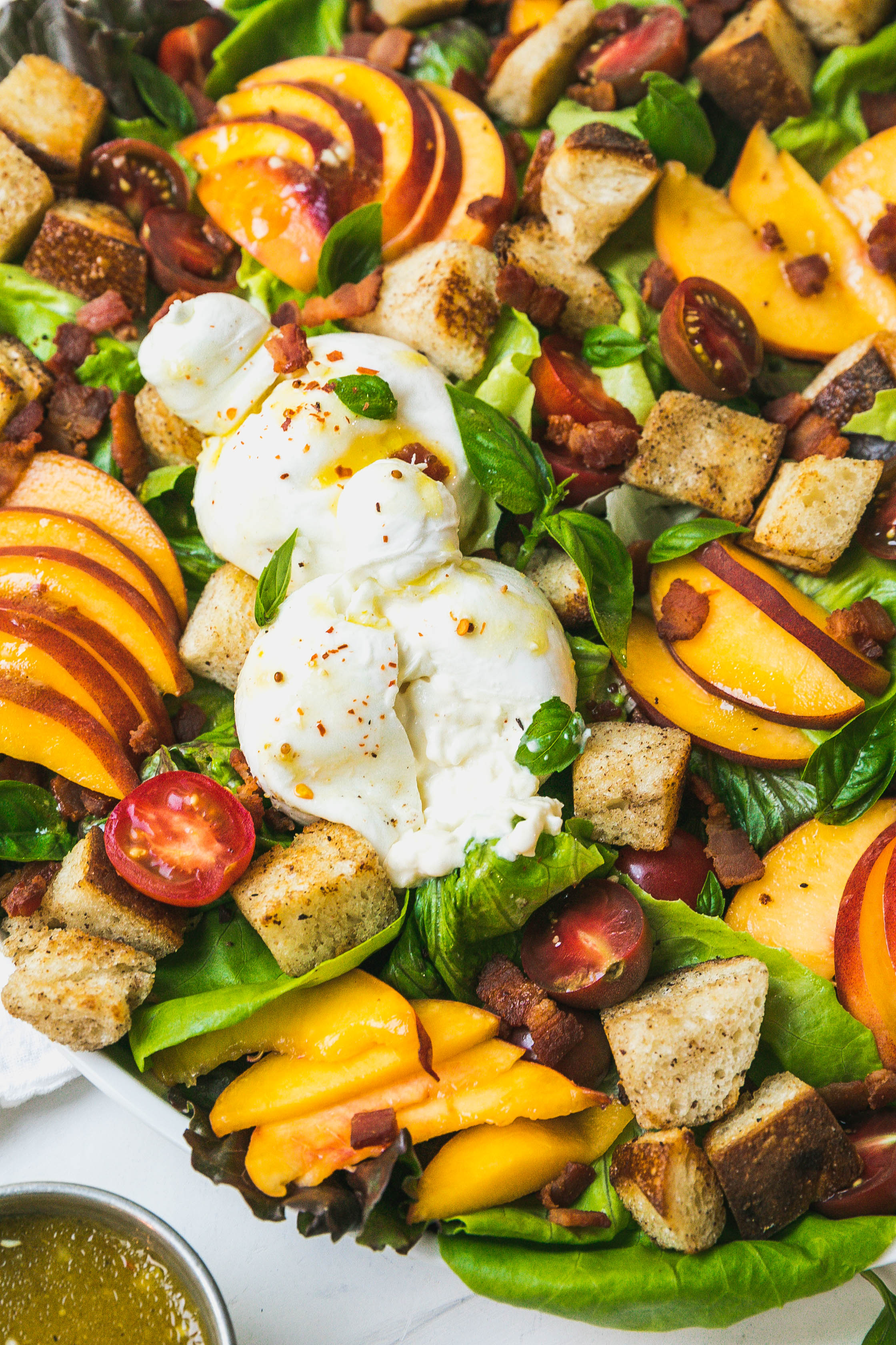 Peach Panzanella Salad with Burrata and Bacon-6