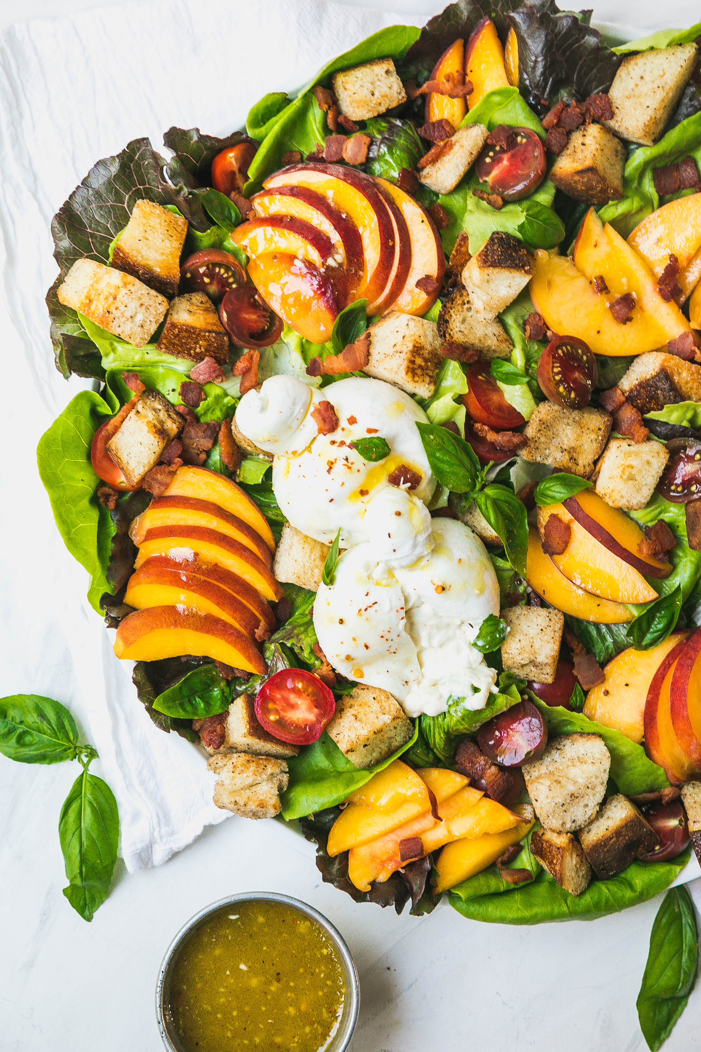 Peach Panzanella Salad with Burrata and Bacon-8