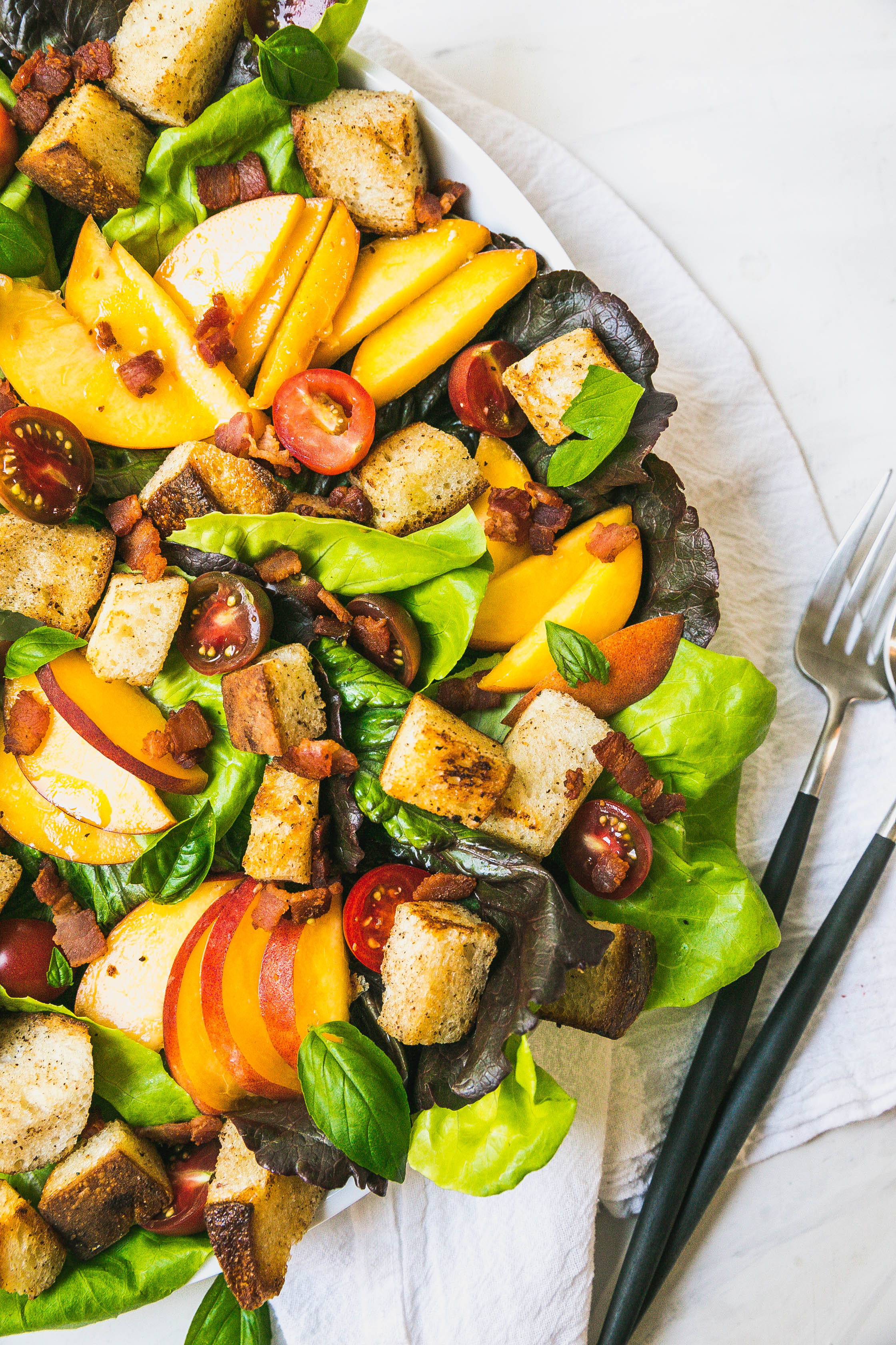 Peach Panzanella Salad with Burrata and Bacon-9
