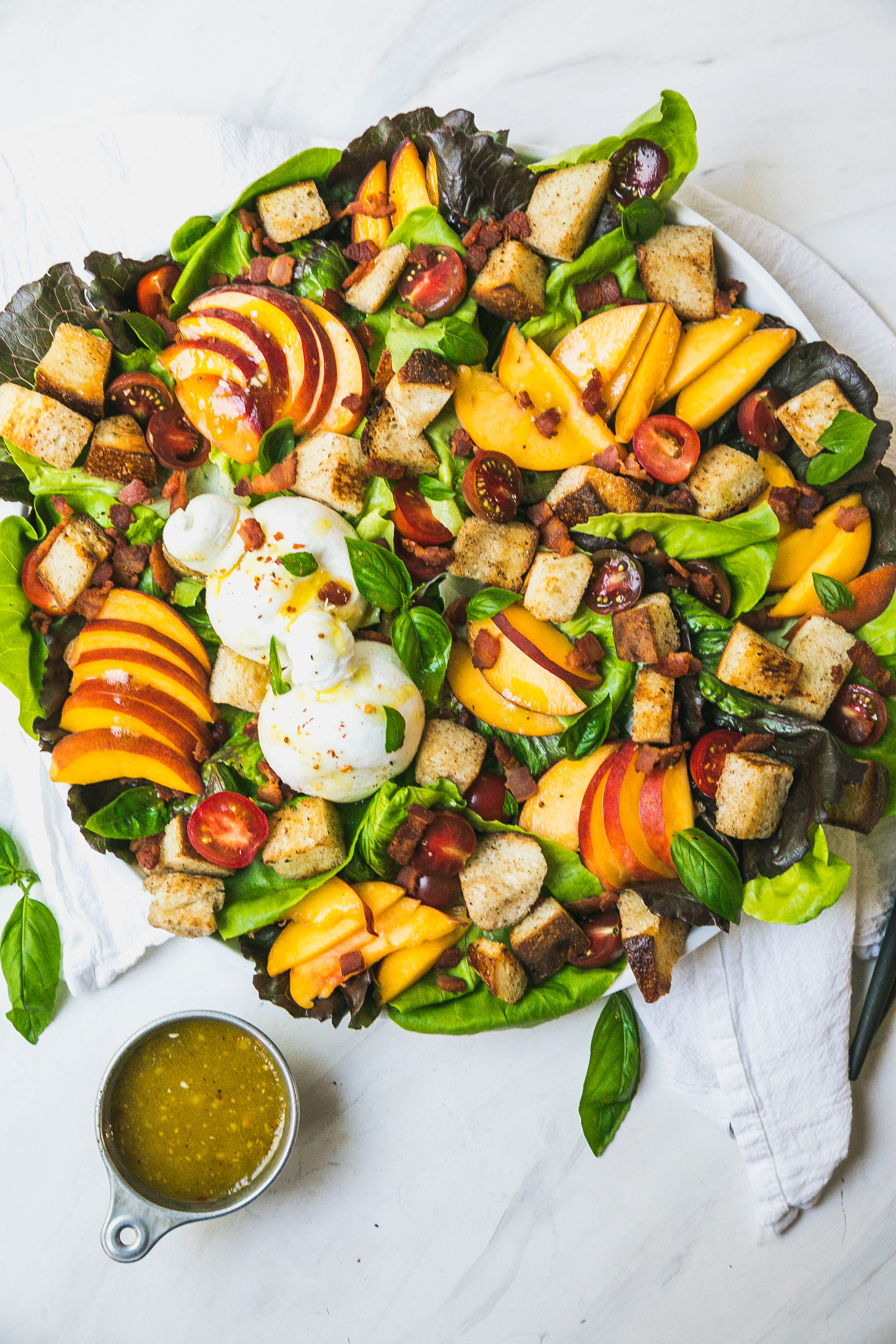 Peach Panzanella Salad with Burrata and Bacon