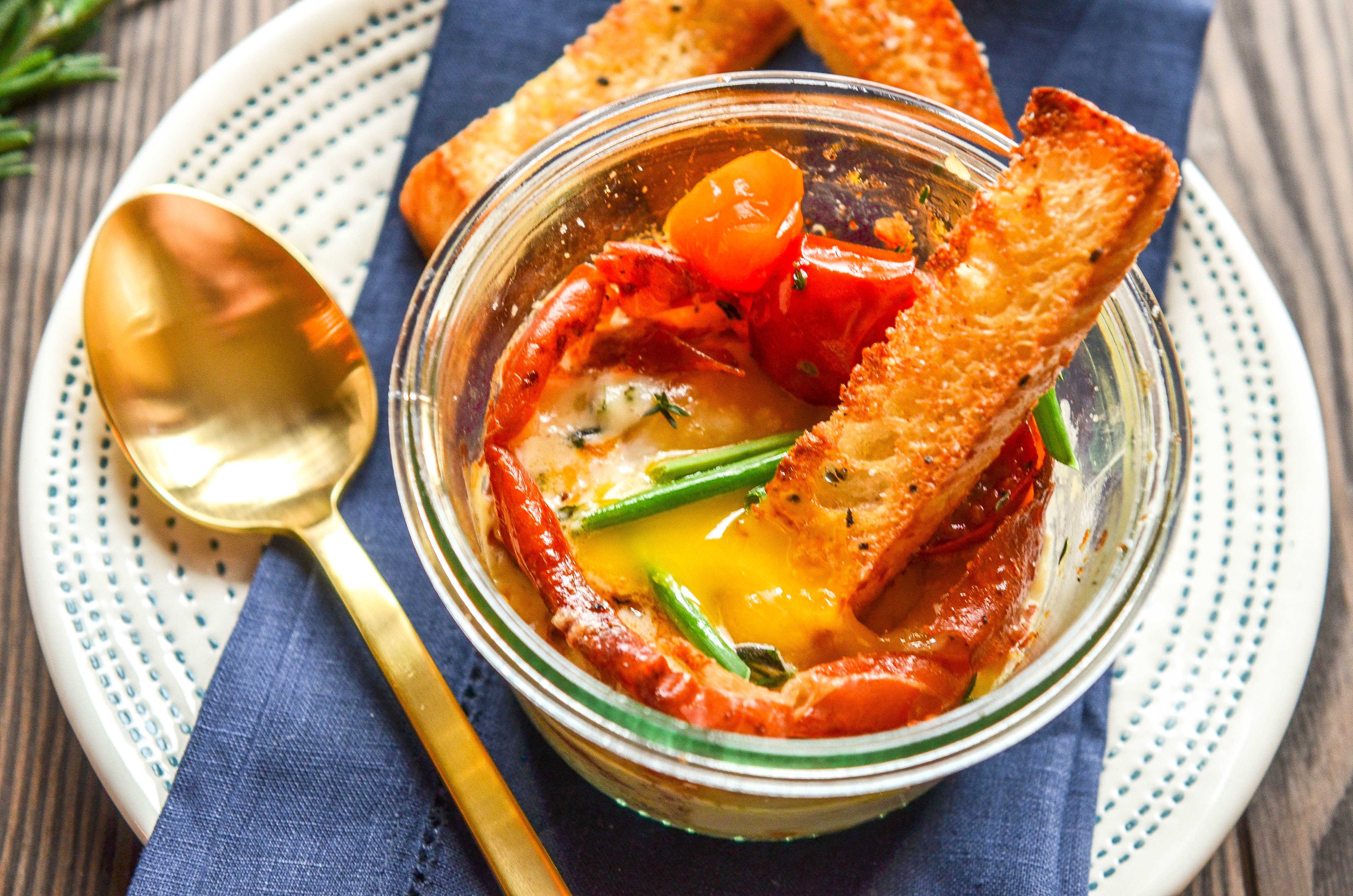Shirred Eggs with Prosciutto, Candied Tomatoes and Herb Cream with Focaccia Toast Soldiers-4.jpg