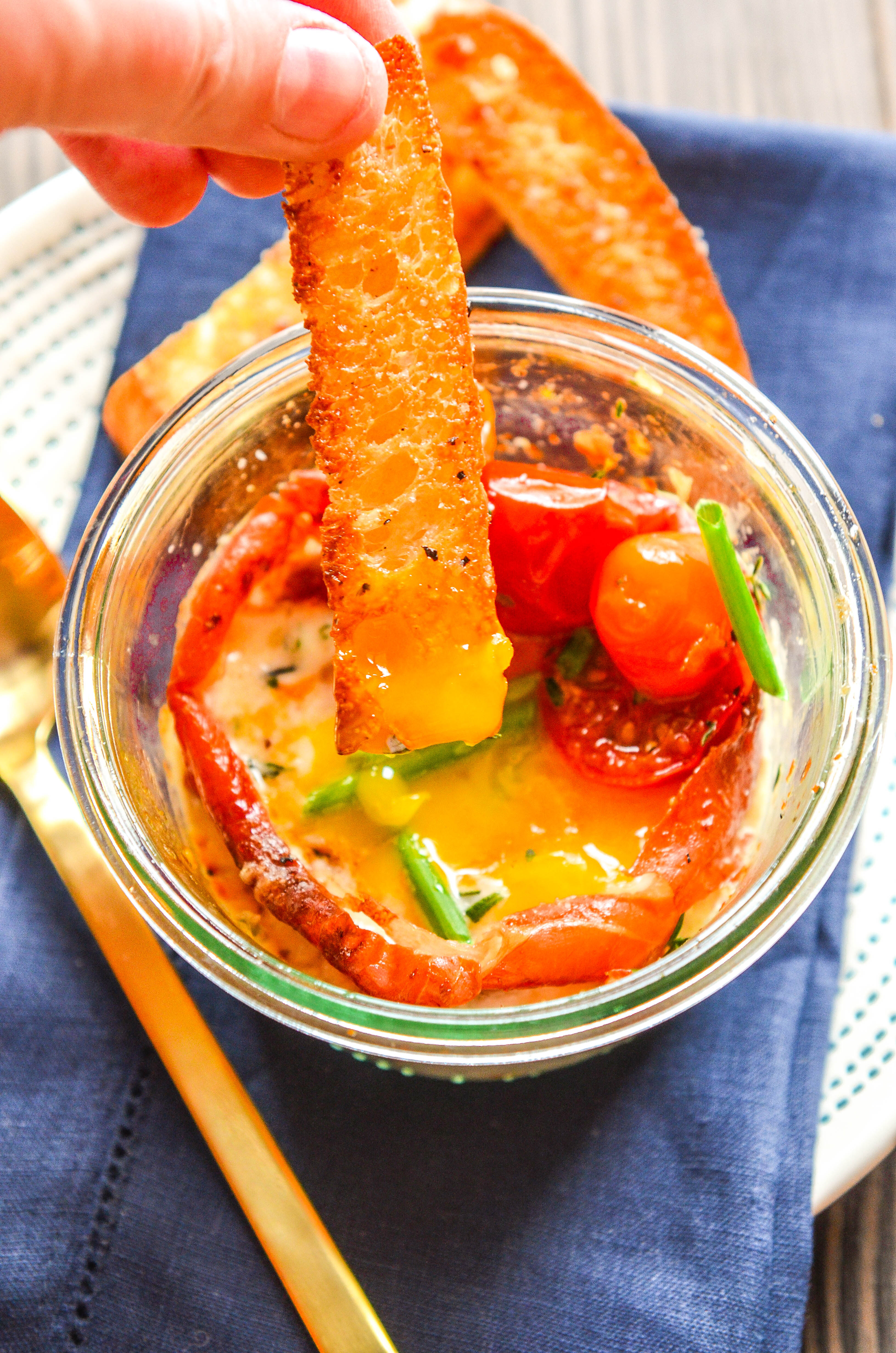Shirred Eggs with Prosciutto, Candied Tomatoes and Herb Cream with Focaccia Toast Soldiers-6.jpg