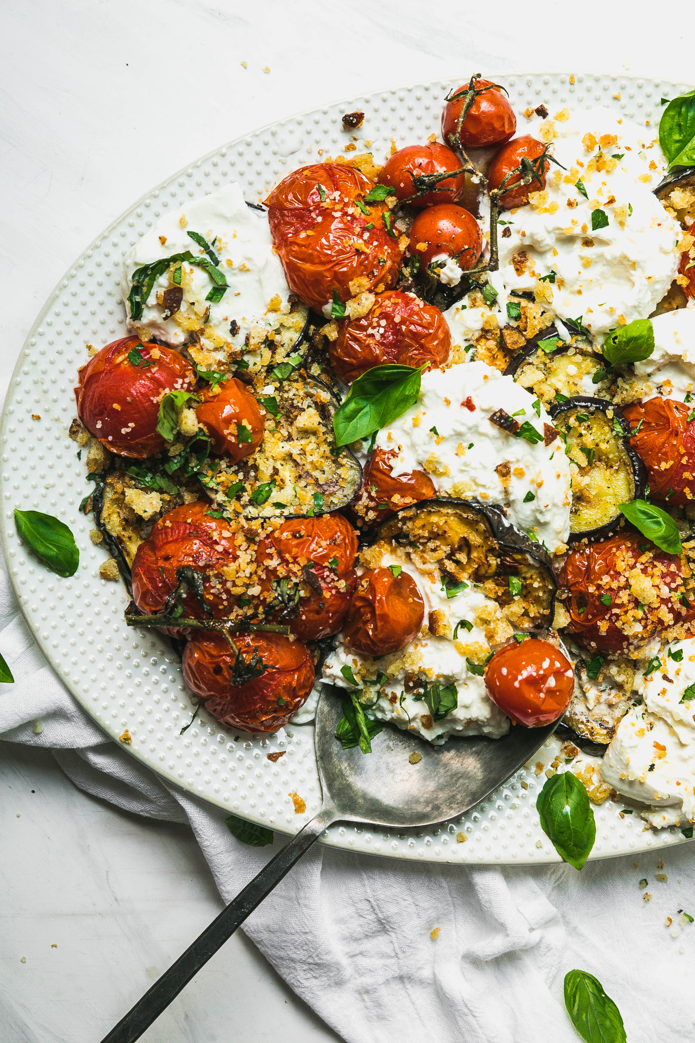 Grilled Eggplant, Roasted Tomatoes And Burrata With Garlic-Herb ...