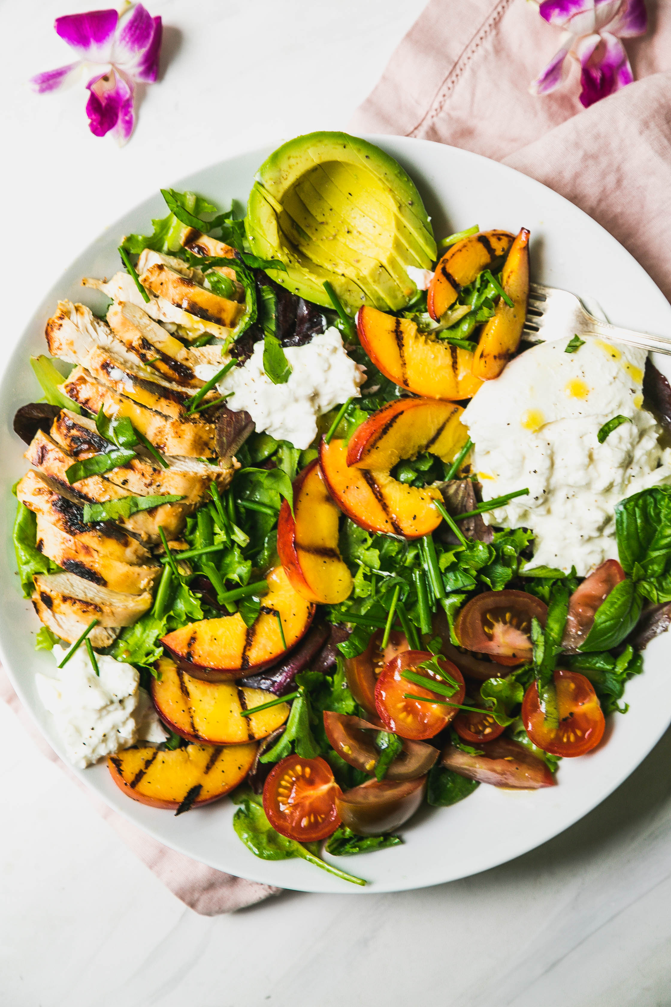 Grilled Peach and Chicken Salad with Burrata-3