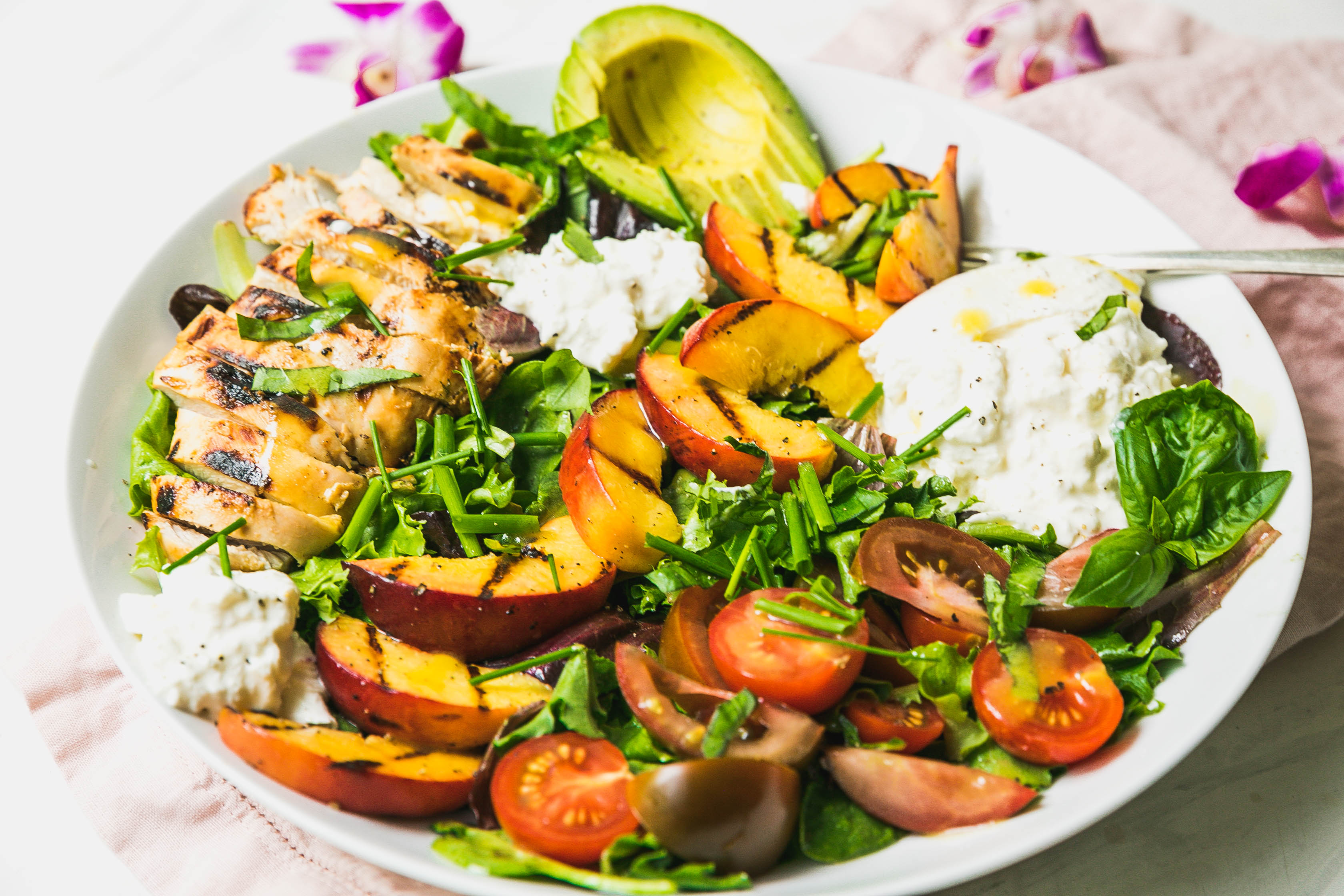 Grilled Peach and Chicken Salad with Burrata-4