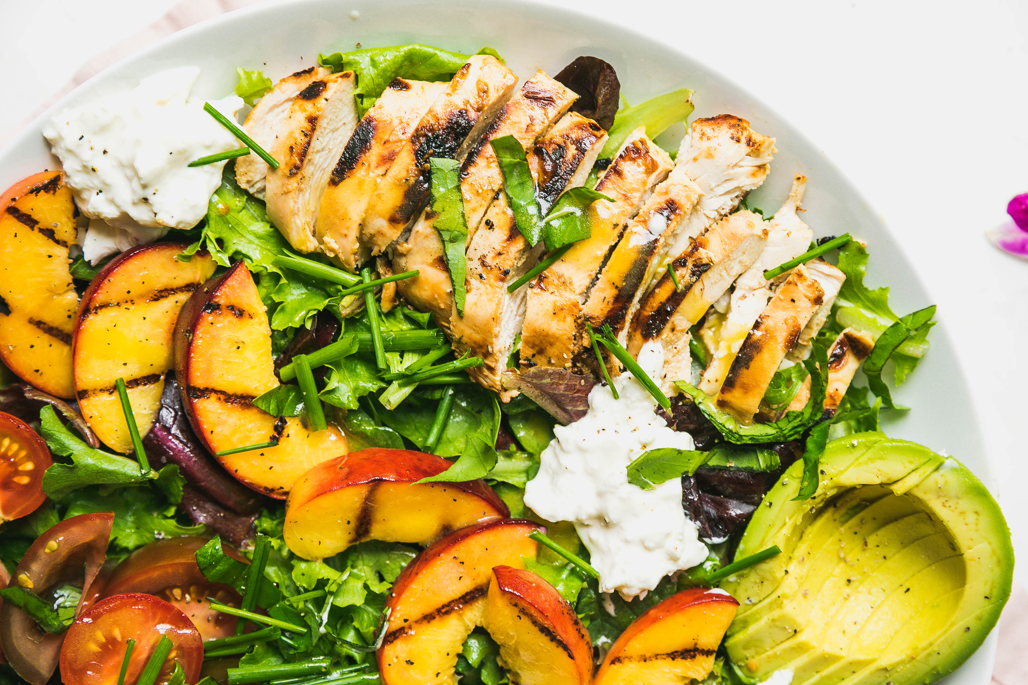 Grilled Peach and Chicken Salad with Burrata-5