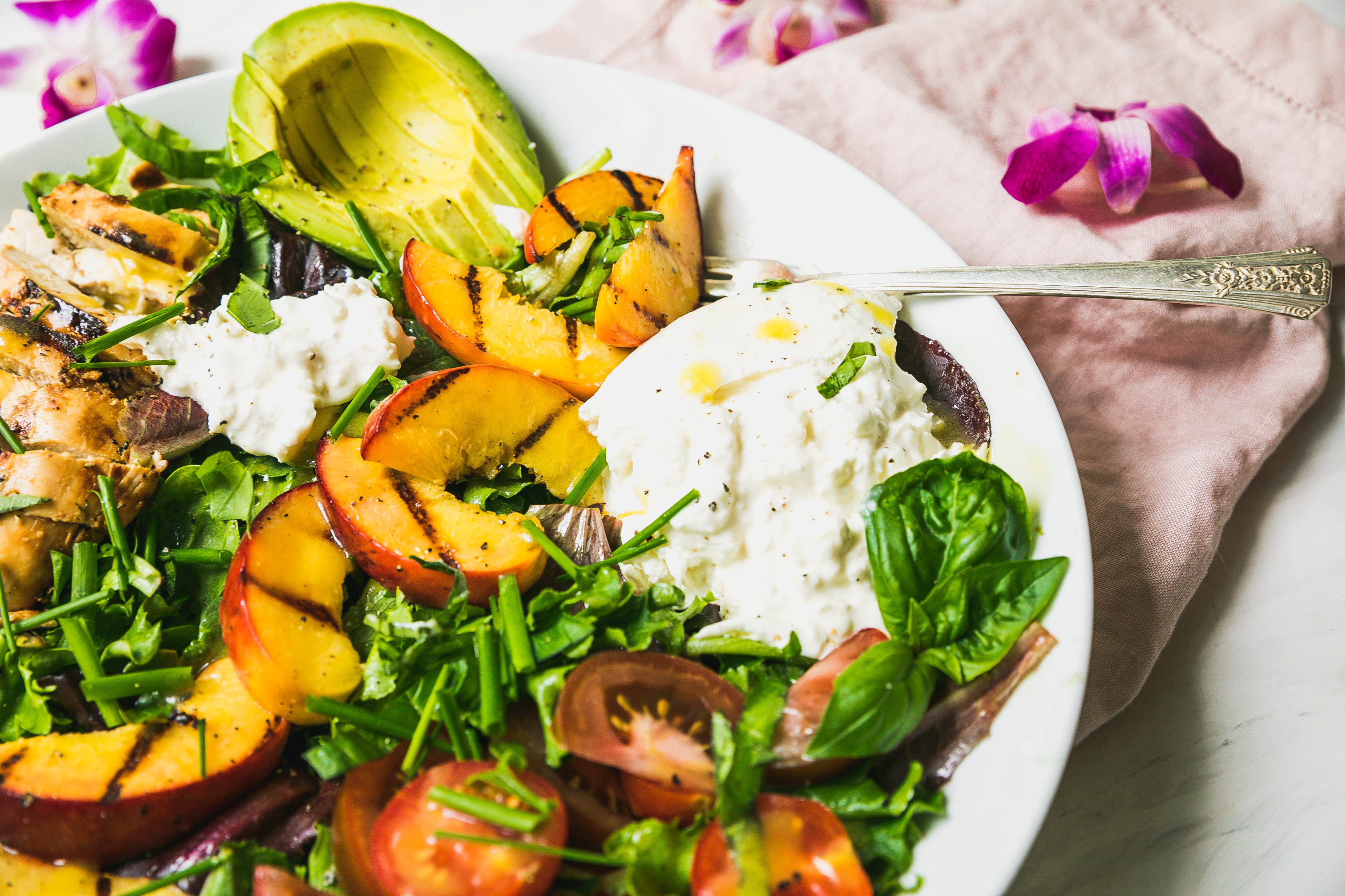 Grilled Peach and Chicken Salad with Burrata-6