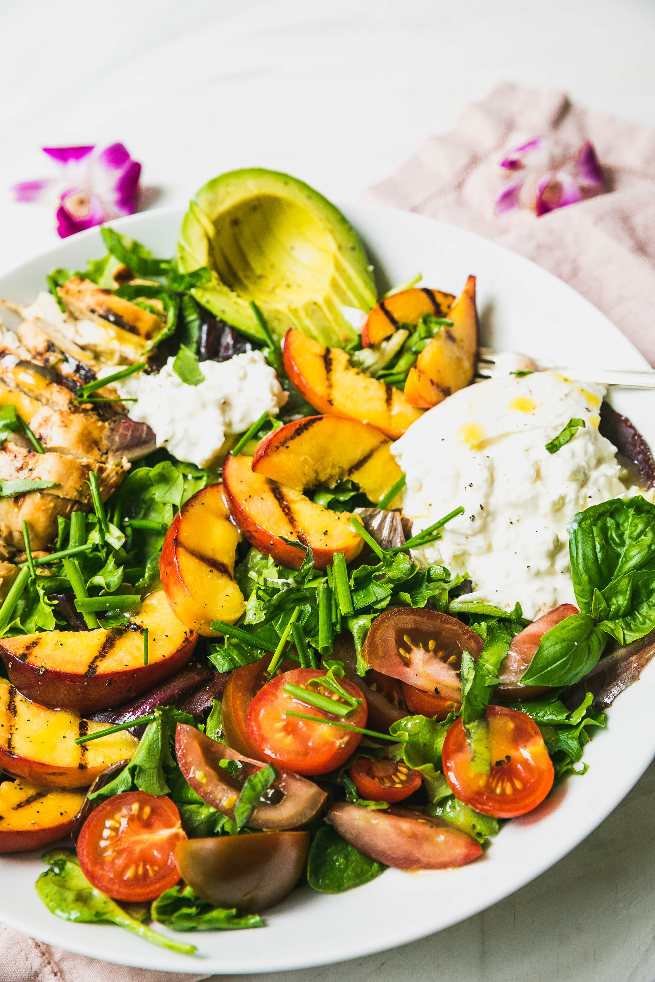 Grilled Peach and Chicken Salad with Burrata-7