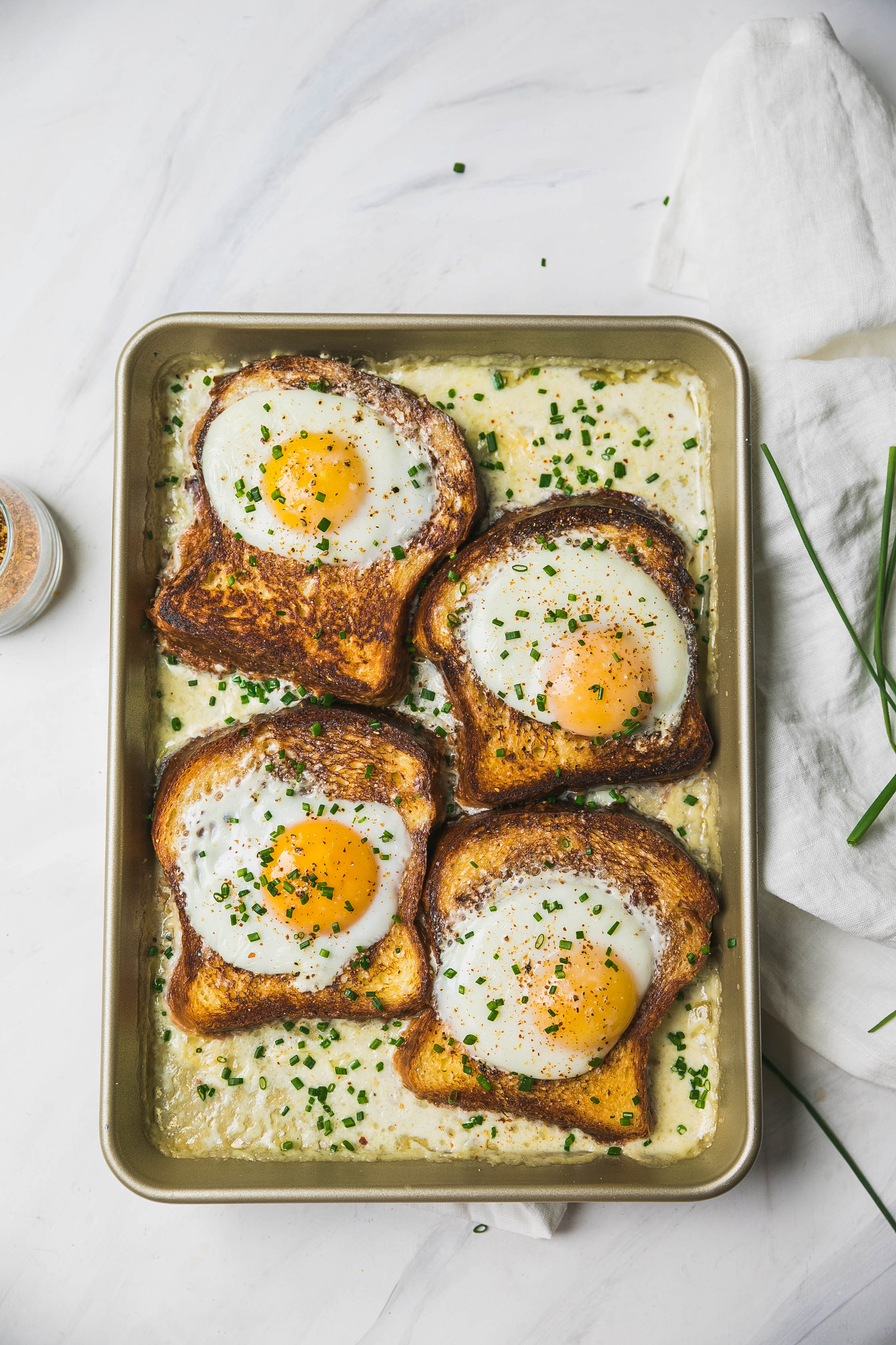 French Baked Toast with Eggs and Cream - Never Not Hungry