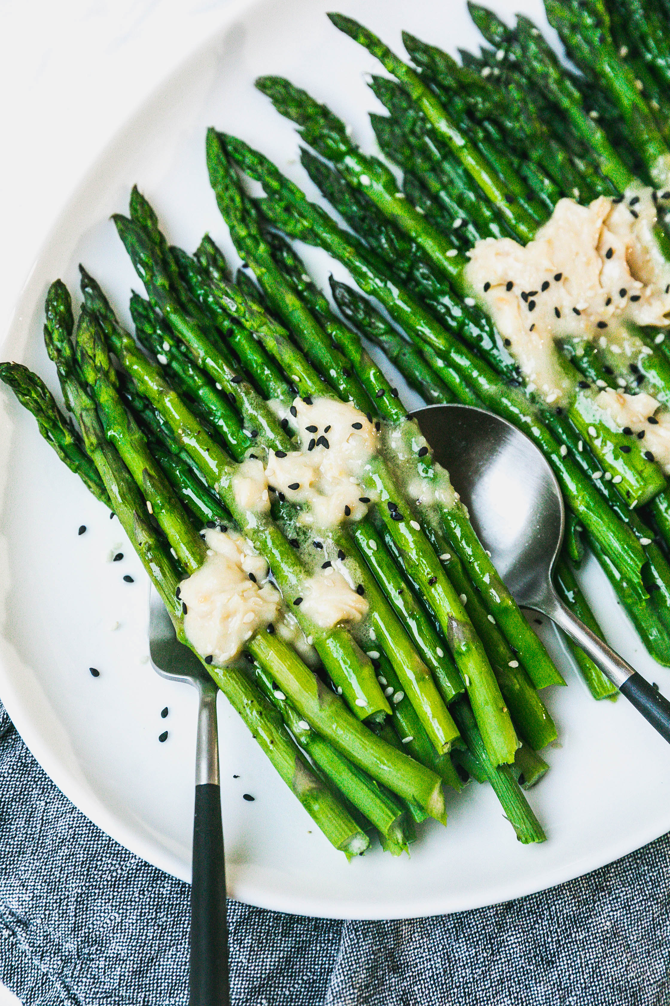 Roasted Asparagus with SesameMiso Butter Never Not Hungry