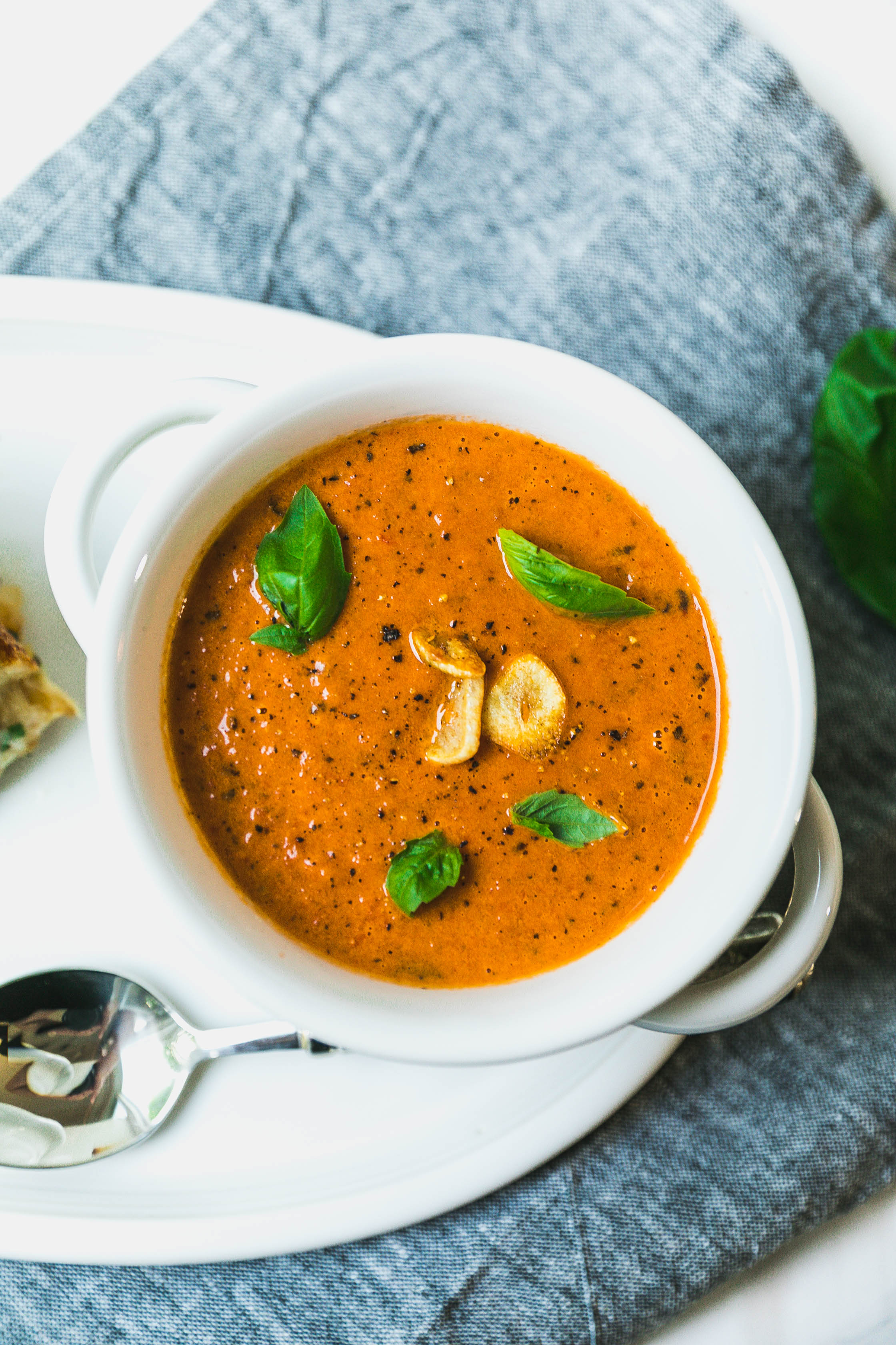 Toasted Garlic Tomato-Basil Bisque - Never Not Hungry