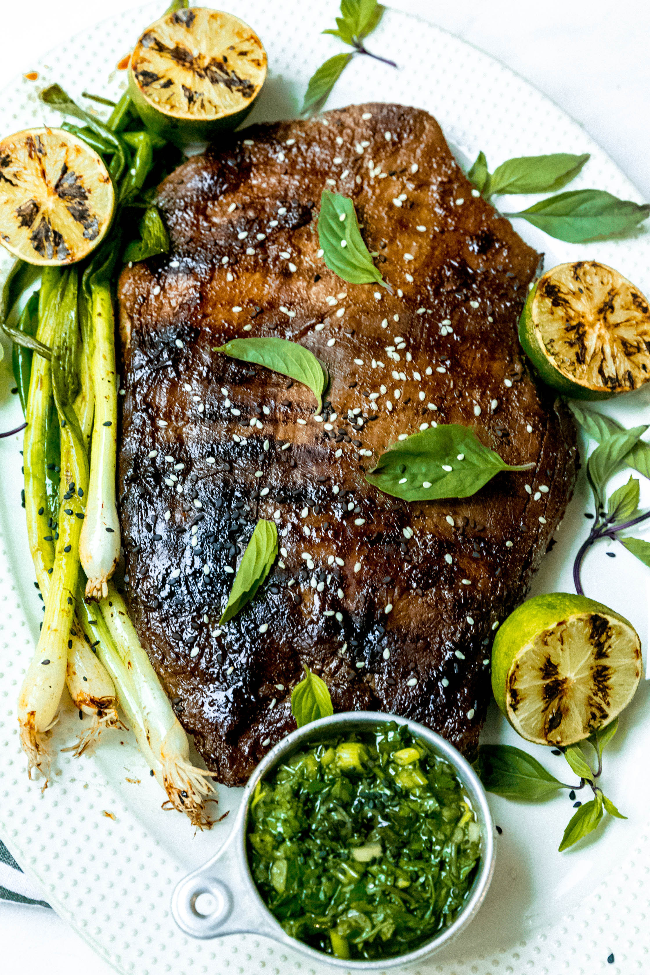 Grilled Korean Flank Steak With Sesame Chimichurri - Never Not Hungry