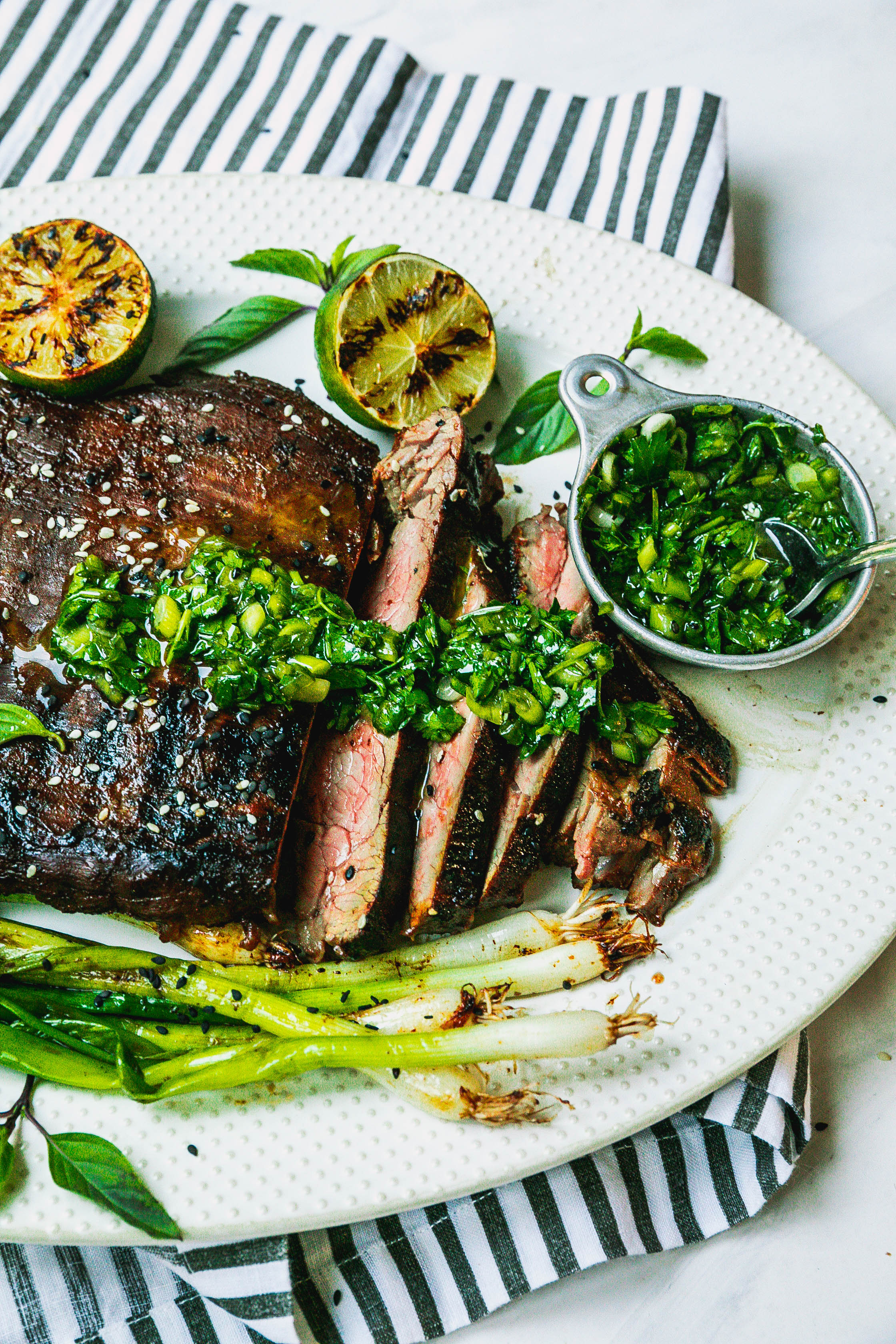 Grilled Korean Flank Steak With Sesame Chimichurri - Never Not Hungry