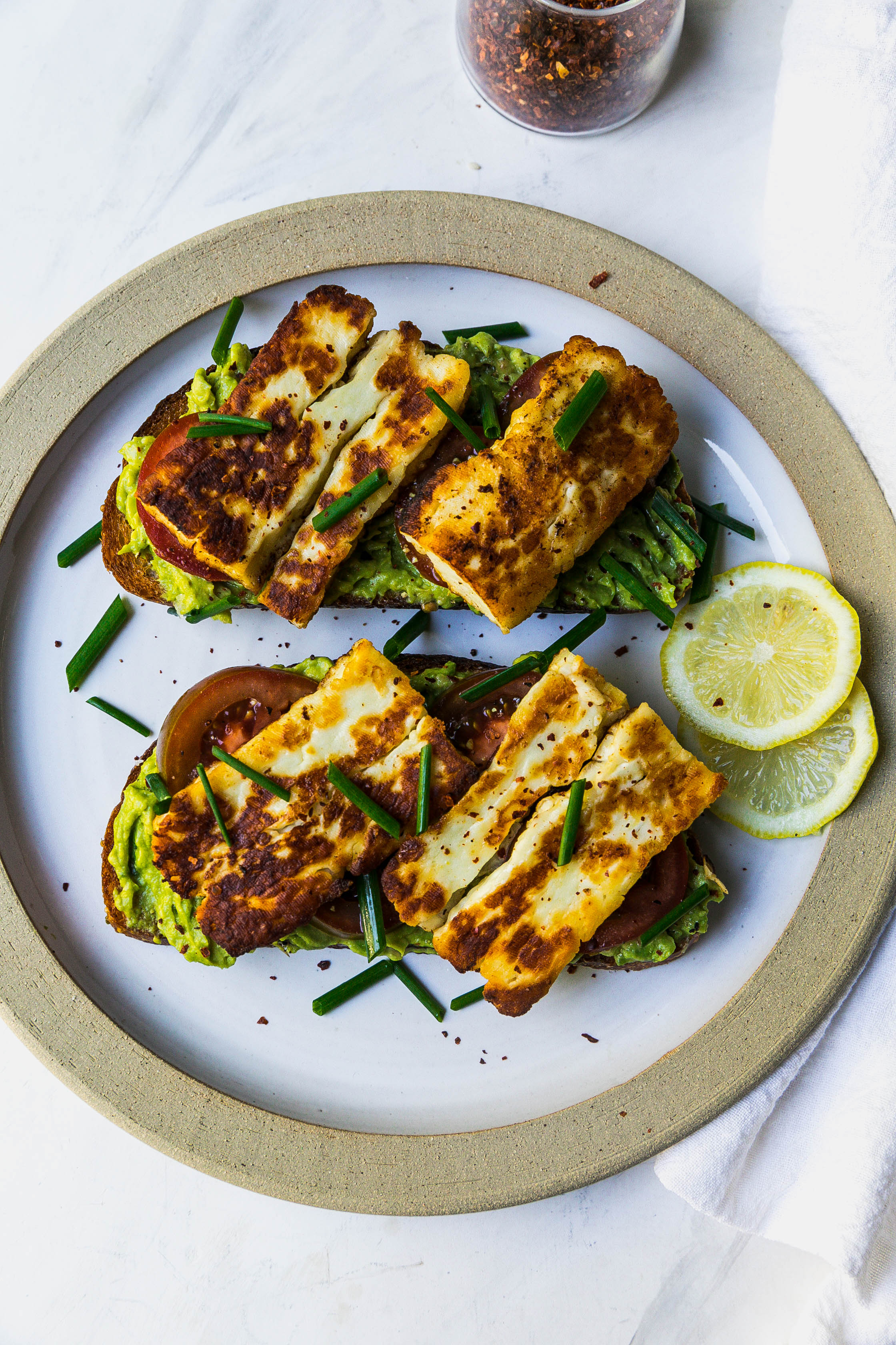 Avocado Halloumi Toast with Tomatoes Never Not Hungry