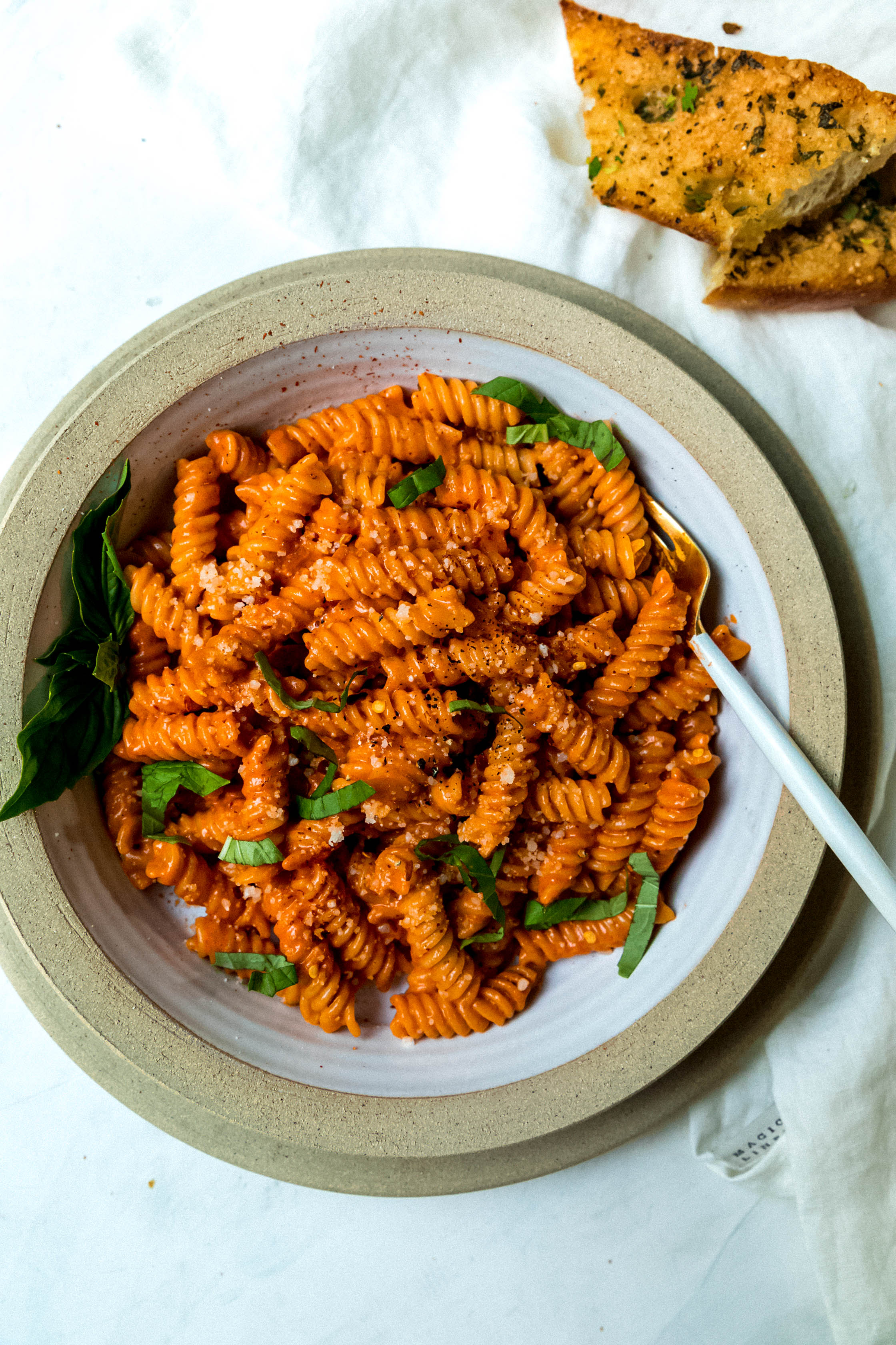 Fusilli alla Vodka with Basil and Parmesan Never Not Hungry